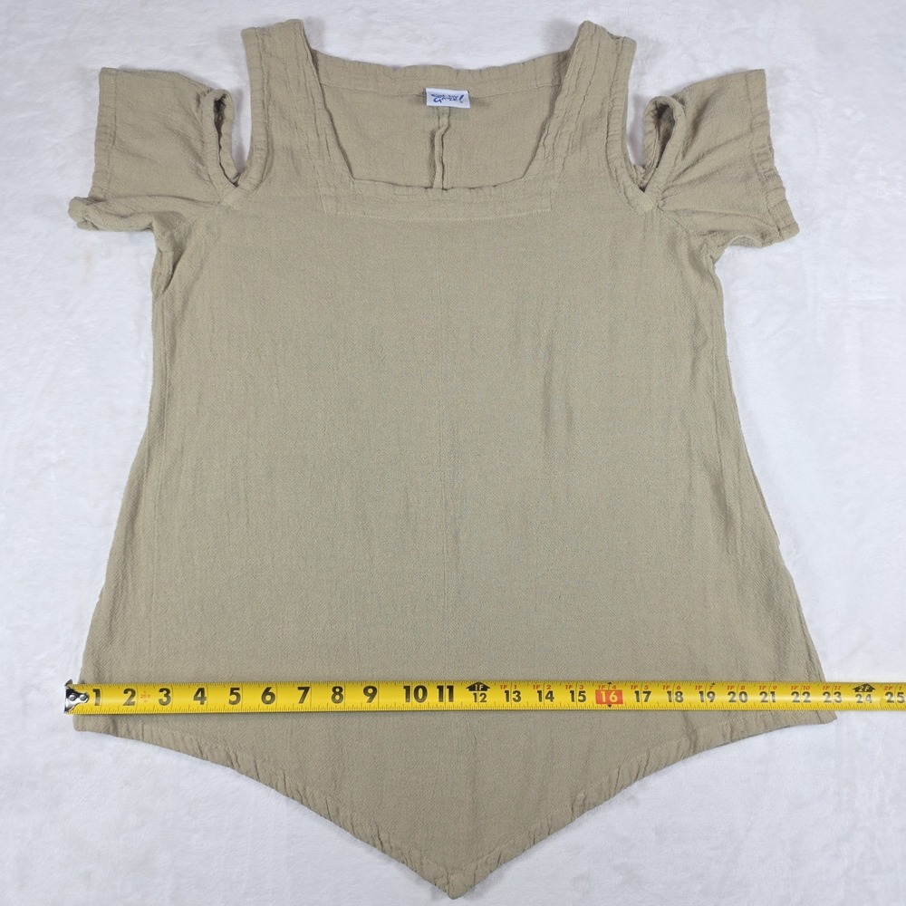 Oh My Gauze Dana Cutout Shoulder Blouse Beige Square Neck Boho Beachy Size 1 S/M - Picture 7 of 10